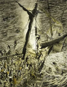Escaping: Dramatic escape from sinking ship