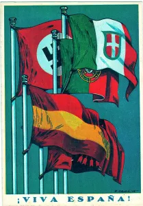 Humiliating: Dramatic flying flags of nations supporting Franco