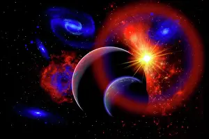 Blazar: A dramatic sunrise over a pair of alien worlds