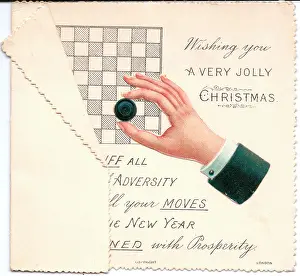 Puns: Draughts board with comic verse on a Christmas card