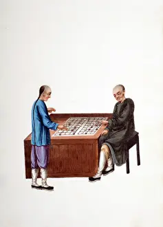 Harry Price: Drawing of 2 Chinese men playing mahjong