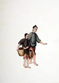 Woosung: Drawing of 2 Chinese peasants carrying baskets