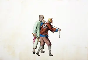 Woosung: Drawing of Chinese guard leading prisoner on chain