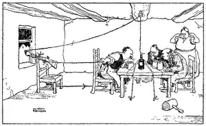 Corkscrew: Drawing the cork, illustration by William Heath Robinson