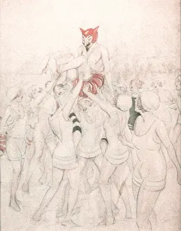 Herford: Drawing of girls in bathing suits holding ?