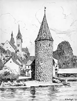 Aargau: Drawing by Harold Auerbach, Bremgarten, Switzerland