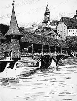 Lucerne: Drawing by Harold Auerbach, Lucerne, Switzerland