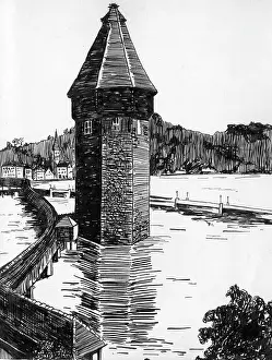 Lucerne: Drawing by Harold Auerbach, Lucerne, Switzerland