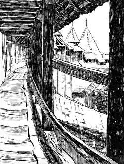 Ramparts: Drawing by Harold Auerbach - Ramparts at Morat, Switzerland
