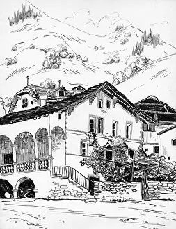 Valais: Drawing by Harold Auerbach, Raron, Switzerland