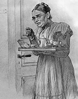 Attendants: Drawing of a maid, beginning of 19th century