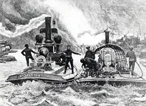 Fireboat: Drawing of MFB fire float and tug on the River Thames