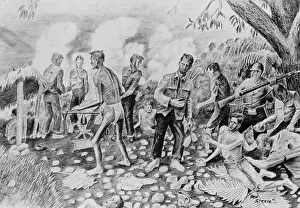 Emaciated: Drawing by POW Ben Steele, depicting sick U.S