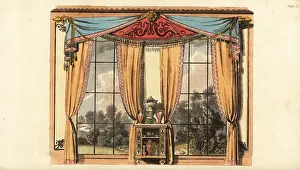Furniture Designer: Drawing-room window curtains and cabinet with