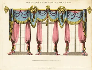 Festoons: Drawing room window curtains and drapery, Regency style