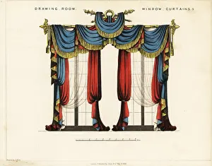 Regency Style: Drawing room window curtains, Regency style