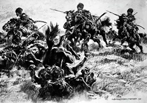Horsemen: Drawing of Russian Cossacks, 1916
