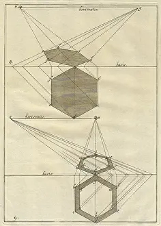 1751: Drawing of a six sided object projected to a single point