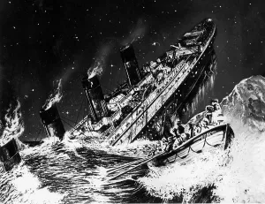 Newfoundland: Drawing of the sinking Titanic, 1912