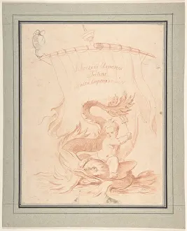 Amorini: Drawing for Title Page with Amorini Riding a Dolphin