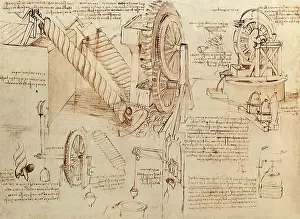 1481: Drawings of Water Lifting Devices, by Leonardo da Vinci