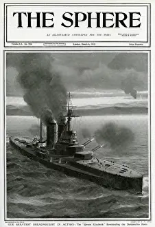 Bombarding: Dreadnought Queen Elizabeth in action by G. H. Davis