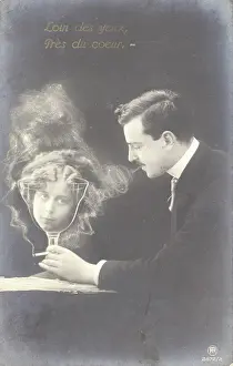 Photomontage: Dreaming man with cigarette