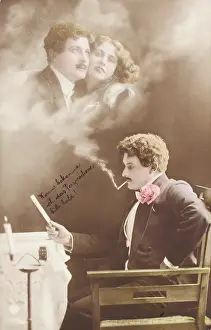 Photomontage: Dreaming man with cigarette