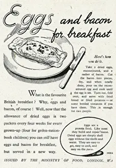 Allowance: Dried eggs and bacon for breakfast 1945