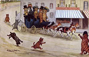 Distracted: Driving to the Races - Louis Wain postcard