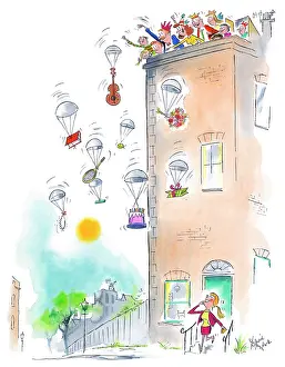 Parachutes: Dropping presents from roof by parachute