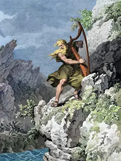 1781: Druid Playing Harp, Illustration, 1781