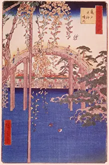 Wisteria: Drum Bridge, by Hiroshige