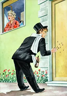 Keyhole: Drunk young man unable to find the right (real!) keyhole