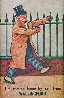 Spats: Drunken man on a comic postcard
