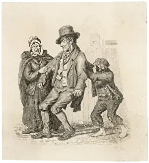 Displeasure: Drunken Man supported by his Wife and Child