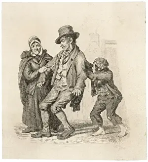 Displeasure: Drunken Man supported by his Wife and Child