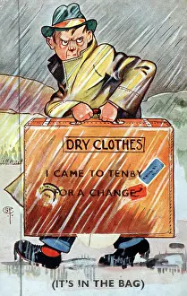 The Roseries Collection: Dry Clothes - I came to Tenby for a change - comic postcard