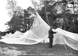 Drying: Drying and Repairing Eel Nets at Maghery, Loch Neagh
