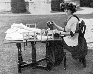 Peeress: Duchess of Westminster at her sewing machine, WW1