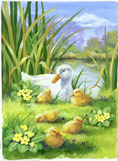 Comerford: Duck and ducklings with flowers
