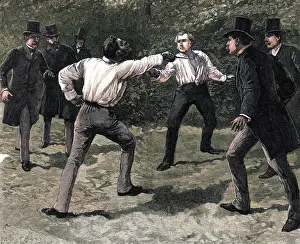 Mary Evans (colourised): Duel between Boulanger and Floquet 1888