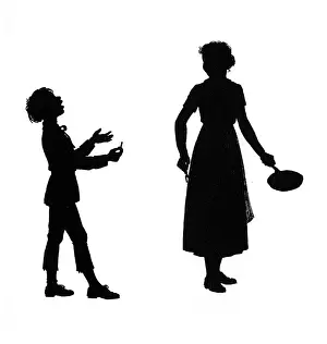 Frying: Dunderpate and his mother with the frying pan
