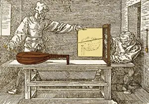Projective: Durer's Perspective Drawing of a Lute