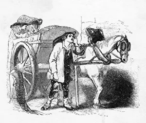 Dustman: Dustman and cart collecting refuse