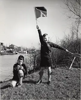 Signalling: Dutch cub scouts with semaphore flags, Holland