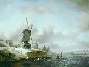 Windmills: A Dutch Frozen River Scene with Windmill