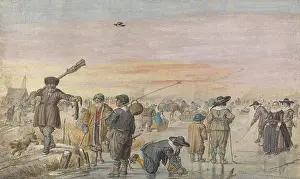 Revelry: Dutch Ice Scene with Hunter Displaying Otter