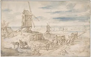Brueghel: Dutch Landscape with Windmills, 17th century