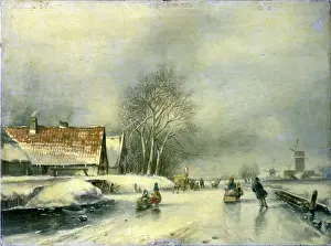 Windmills: Dutch Winter Scene with skaters